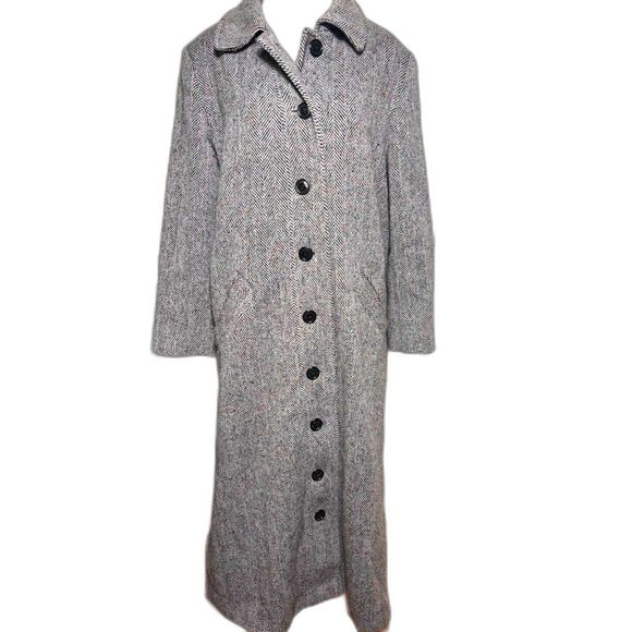 Gloria Vanderbilt Coat Medium Full Length Wool Pea Trench Black Multicolor Fleck - Picture 1 of 5